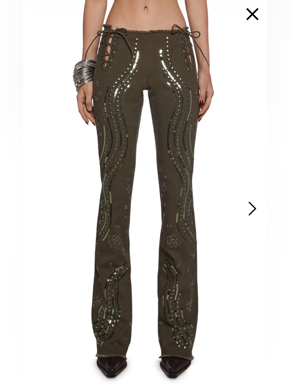 Dolls Kill Tina Embellished Lace-Up Flared Pants